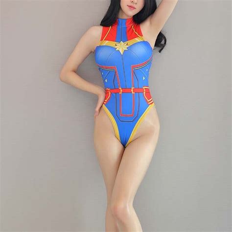 Captain Marvel Swimwear Women Sexy One Piece Swimsuit Sukumizu Cosplay Costume Ebay