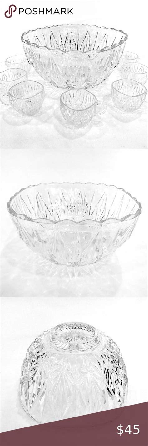 Vintage Mid Century Glass Pc Punch Bowl Set Mid Century Glass
