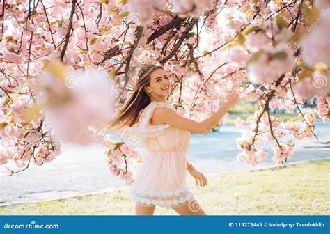 Womens Day With Girl In Pink Cherry Blossom Womens Day Holiday With