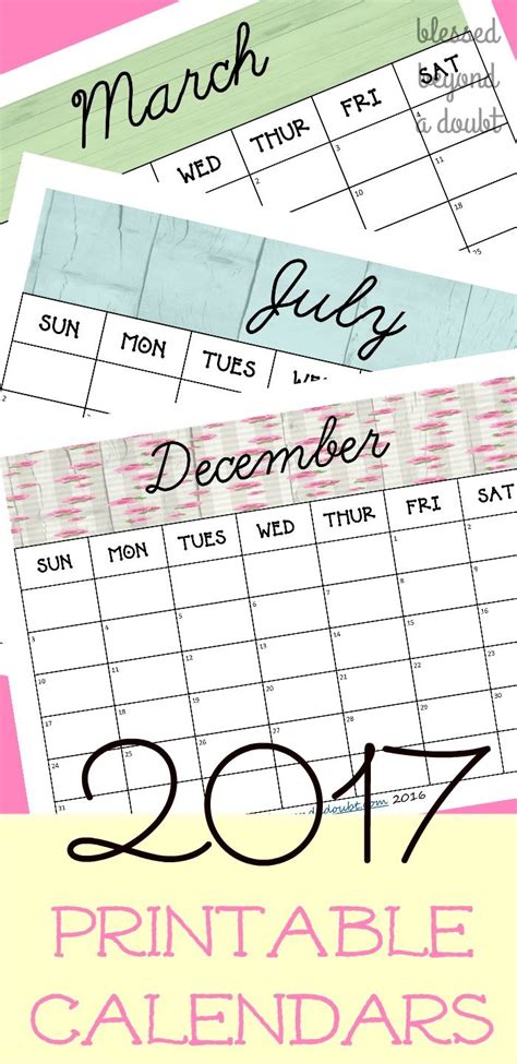 Free 2018 Monthly Printable Calendars Blessed Beyond A Doubt