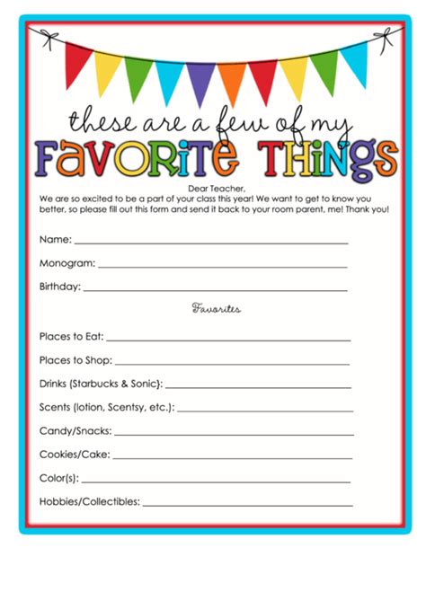 My Favorite Things Printable Template Printable Word Searches