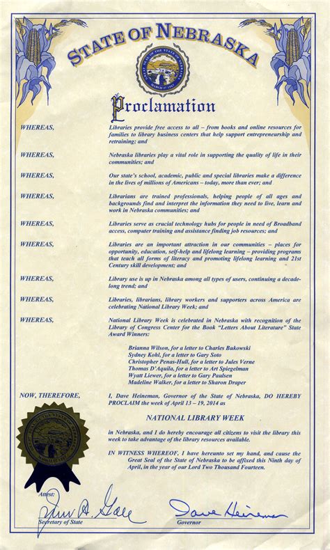 Proclamation For National Library Week April 14 20 2002