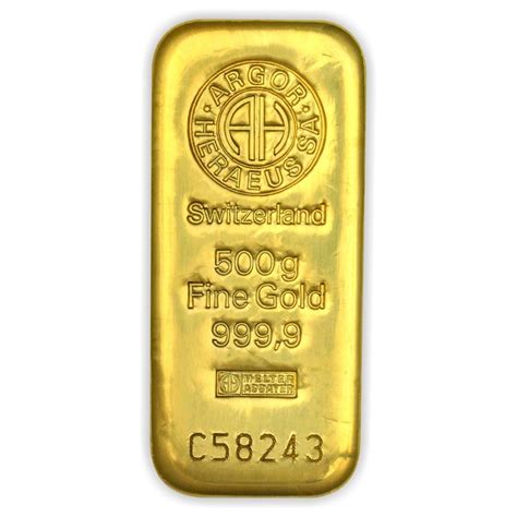 500g 9999 Gold Bar Argor Heraeus European Mint