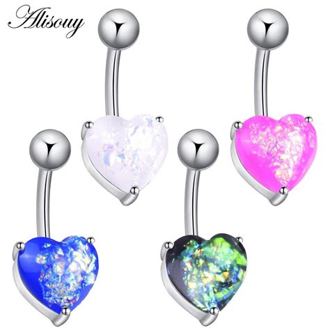 Buy Alisouy 1pc Anti Allergy Navel Belly Button Rings Heart Opal Nail Stainless Steel Navel