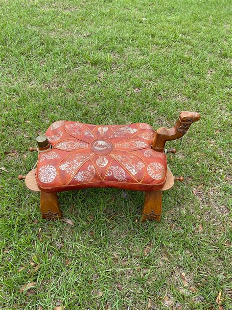 vintage camel saddle foot stool ottoman leather pillow etsy