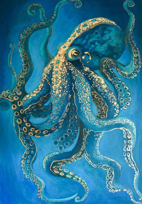 Golden Octopus Painting Octopus Painting Octopus Art Animal Paintings