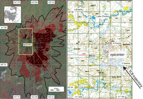 Left Landsat Image Of The Tunguska Area With Indicated The Pattern Of