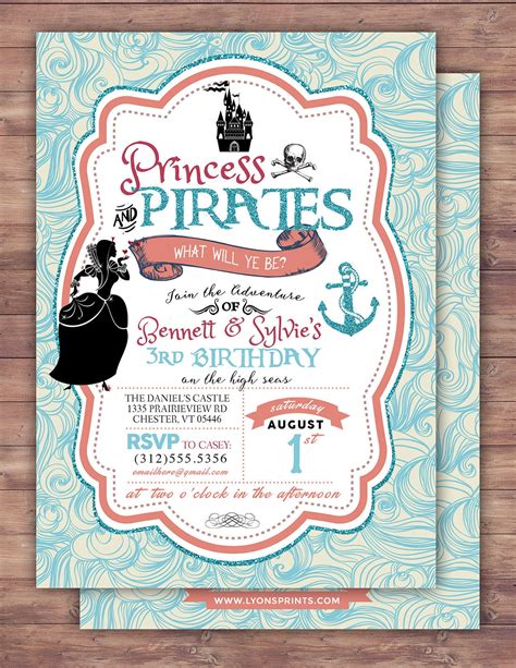 Pirate And Princess Party Invitations Personalised Pirate And Princess