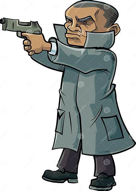 Cartoon Secret Agent With A Trench Coat And Gun Stock Illustration