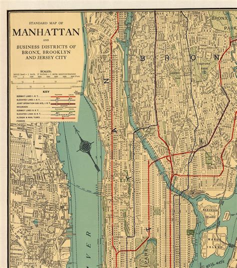 Digital Manhattan Map Antique New York Map Printable Vintage Etsy
