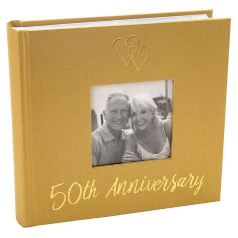Lovely Golden 50th Wedding Anniversary Photo Album With Double Heart Decoration Happy Homewares