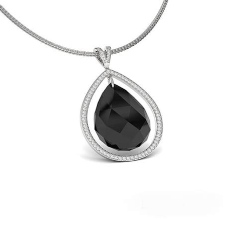 Pave Diamond Necklace With Pear Shaped Black Onyx Black Diamond