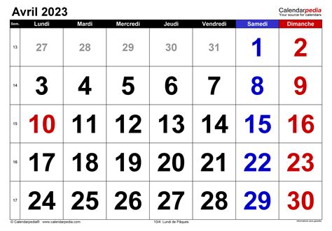 Calendrier Avril 2023 Excel Word Et Pdf Calendarpedia