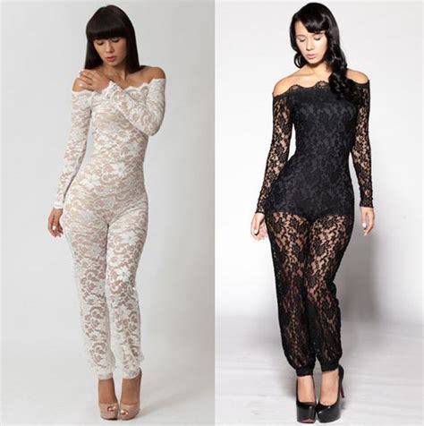 New 2014 Women Winter White Lace Jumpsuits Long Sleeve Bodycon Overall