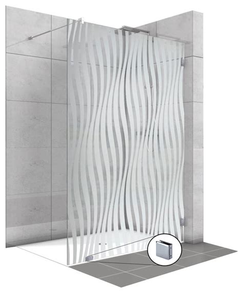 Fixed Glass Shower Screens With Frosted Waves Design Contemporary