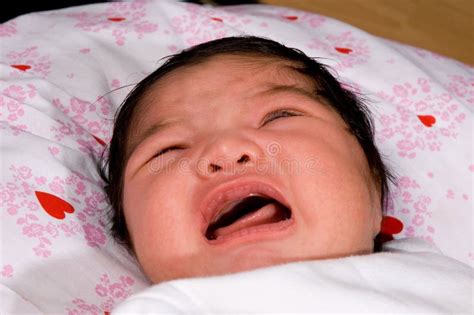 Newborn Baby With Eyes Closed Crying Stock Photo Image Of Sadness