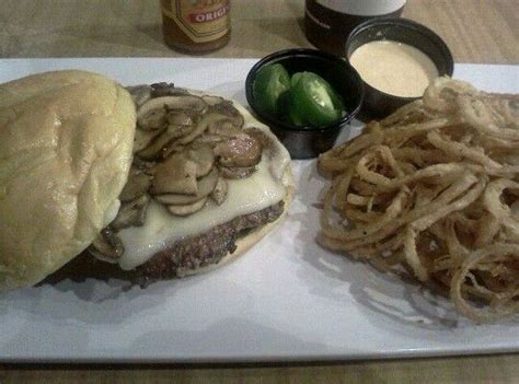 I have some great news for you! Truffle Mushroom Swiss Burger with Haystack Onions from ...