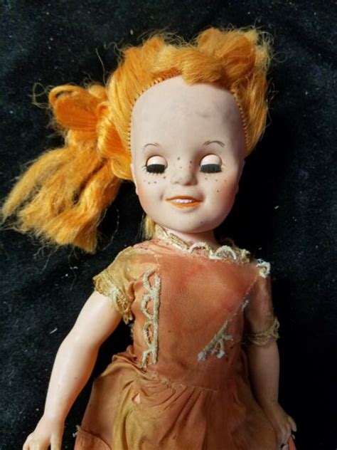 Vintage Unbranded 14 Freckle Faced Red Hair Plastic Doll Sleepy Eyes