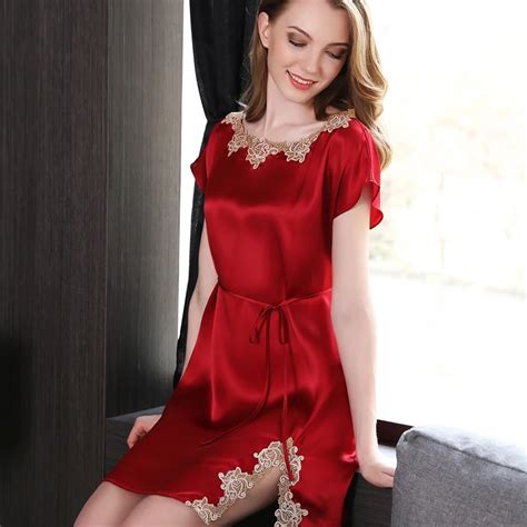 Genuine Silk Nightgowns Red Female Summer New Heavy Silk Sleepwear