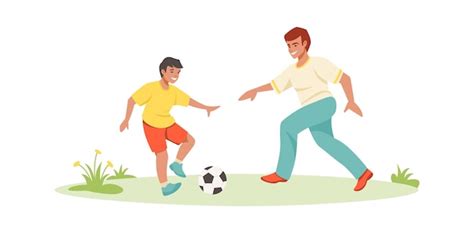 Père Et Fils Jouant Au Football Scènes De Famille Dessin Animé