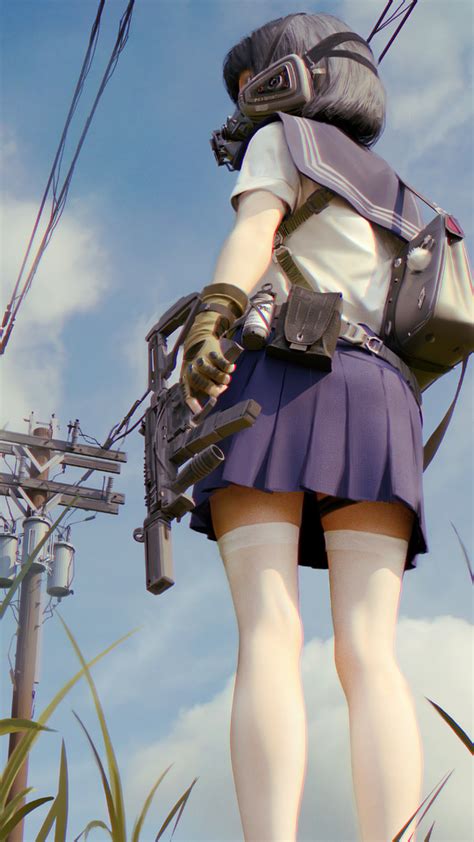 540x960 anime girl with machine gun in hand 540x960 resolution hd 4k wallpapers images