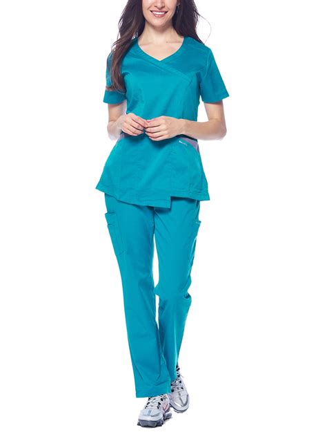 Dagacci Medical Uniform Womens Colorblock V Neck Natural Stretch