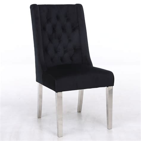 Chair knocker on the back of each piece. Felicity Black Velvet Dining Chair With Chrome Legs And ...