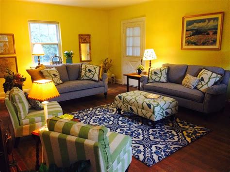 We Three Mothers Home Tour Yellow And Blue Living Room Blue Living