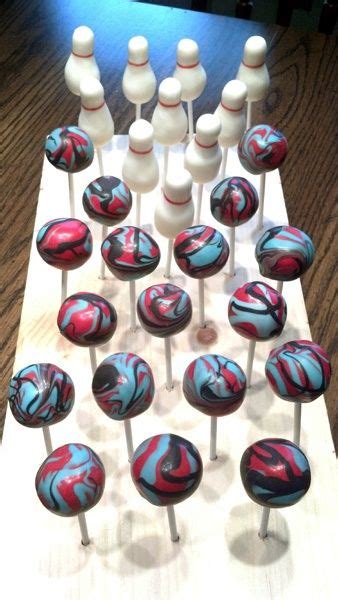 Bowling Party Bowling Pin And Ball Cake Pops Black Teal Red