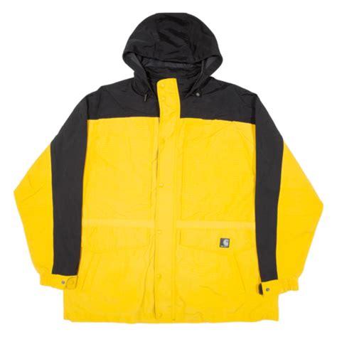 Carhartt Workwear Mens Rain Jacket Yellow Nylon Hooded 3xl Ebay