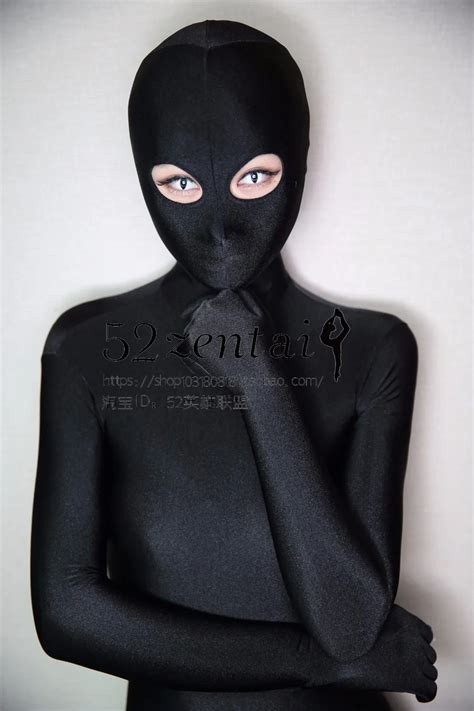 Black Spandex Lady Zentai Suit Fullbody Tight Fabric Female Catsuit Open Eyes Cosplayware