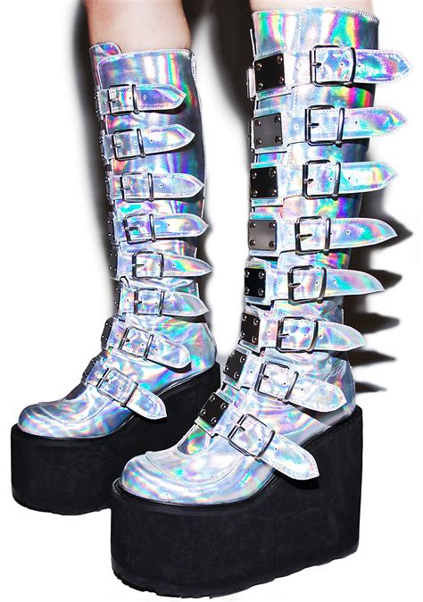 Demonia Hologram Trinity Boots Dolls Kill