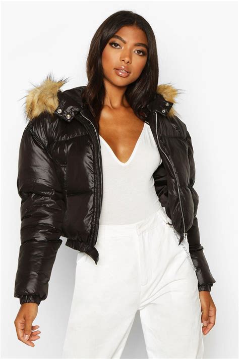 Tall Faux Fur Hooded Crop Padded Coat Boohoo Puffer Coat With Fur