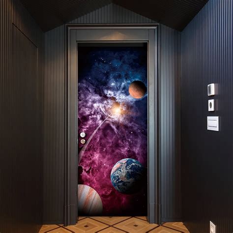 Funlife Galaxy Door Mural Planets Peel And Stick Door Wall Etsy