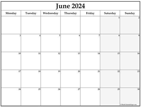 June 2022 Monday Calendar Monday To Sunday