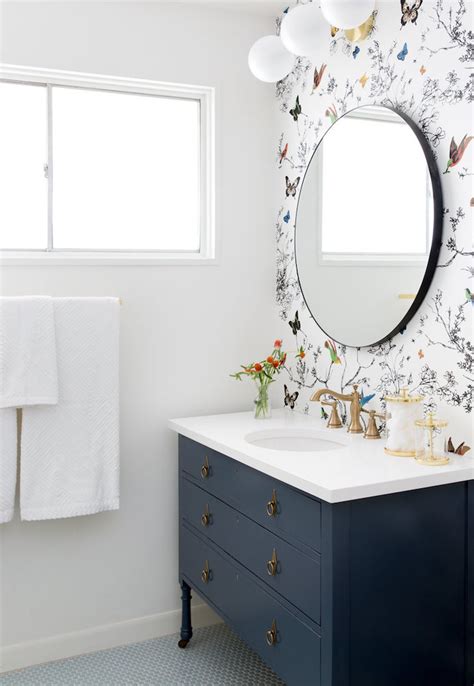 10 Small But Mighty Half Baths We Love Wallpaper Accent Wall Bathroom