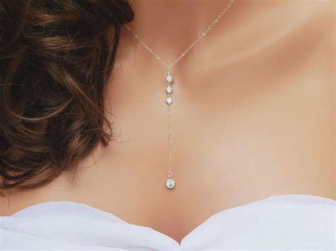 Bridal Jewelry Diamond Lariat CZ Lariat Y Necklace With Matching Earrings Available In