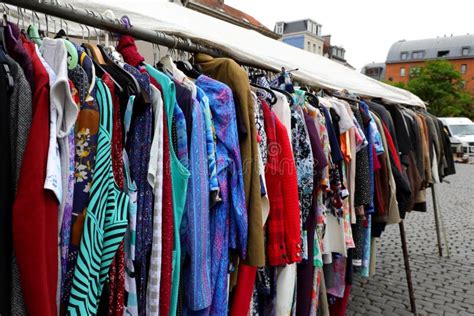 Used Clothes In The Outdoor Flea Market Stall Stock Photo Image Of