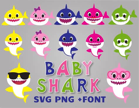 Baby Shark Svg Bundle Baby Shark Font Sister Svg Birthday Clipart