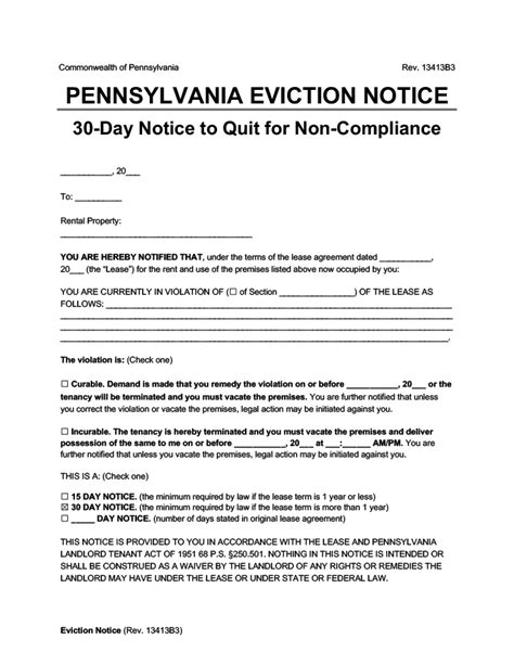 Eviction Notice Pa Template