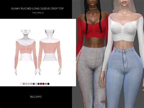 Slinky Ruched Long Sleeve Crop Top Sims 4 Mods Clothes Sims 4