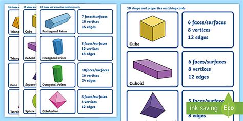 3d Shapes Matching Cards 3d Shapes And Their Properties