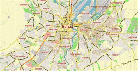 Belfast Northern Ireland Uk Pdf Vector Map City Plan Low Detailed For