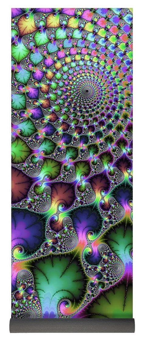 Fractal Floral Spirals Jewel Colored Green Purple Gold Yoga Mat By