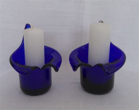 Vintage Cobalt Blue Candle Holders For 2 X 6 Etsy
