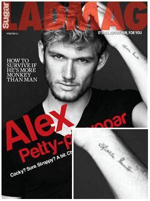 Alex pettyfer's mouth has gotten him into trouble lately, but this time it's the actor's body — and the phrase he has tattooed above his crotch — that really has people talking. What is your favourite tattoo on Alex? Poll Results - Alex ...