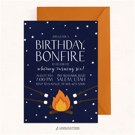 Birthday Bonfire Invitation Bonfire Birthday Invitation Etsy