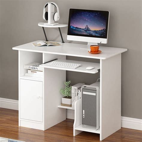 Ebern Designs Home Office Computer Desk With Keyboard Tray And Locker