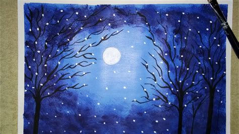 Easy And Simple Moonlight Night Painting For Beginners With Acrylic