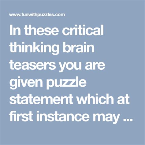 Critical Thinking Out Of The Box Thinking Brain Teasers Brain
